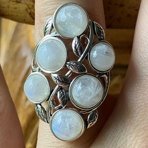 Jewelry - Natural Rainbow Moonstone Sterling Silver Cocktail Ring Size 6